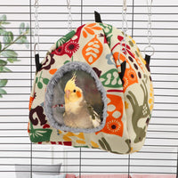 Wontee Bird Plush Hammock Parrot Hanging Snuggle Cave Happy Hut Tent - M / Beige Pattern - image 3