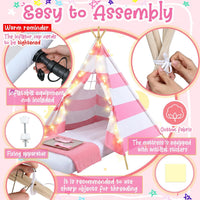 Windyun 4 pack kids sleepover teepee tents with air mattresses, blankets and star lights - view 13