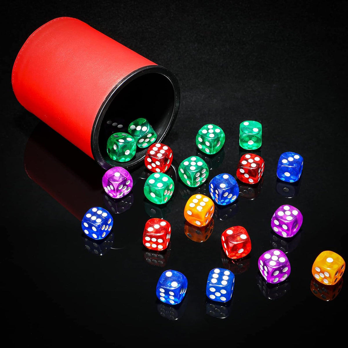 Zhanmai Farkle dice cup set with six PU leather cups, colorful dice and scorecards - view 3