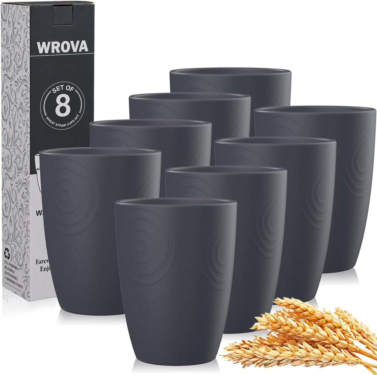 Wrova set of 8 black reusable wheat straw cups, 20 oz, stackable - view 5