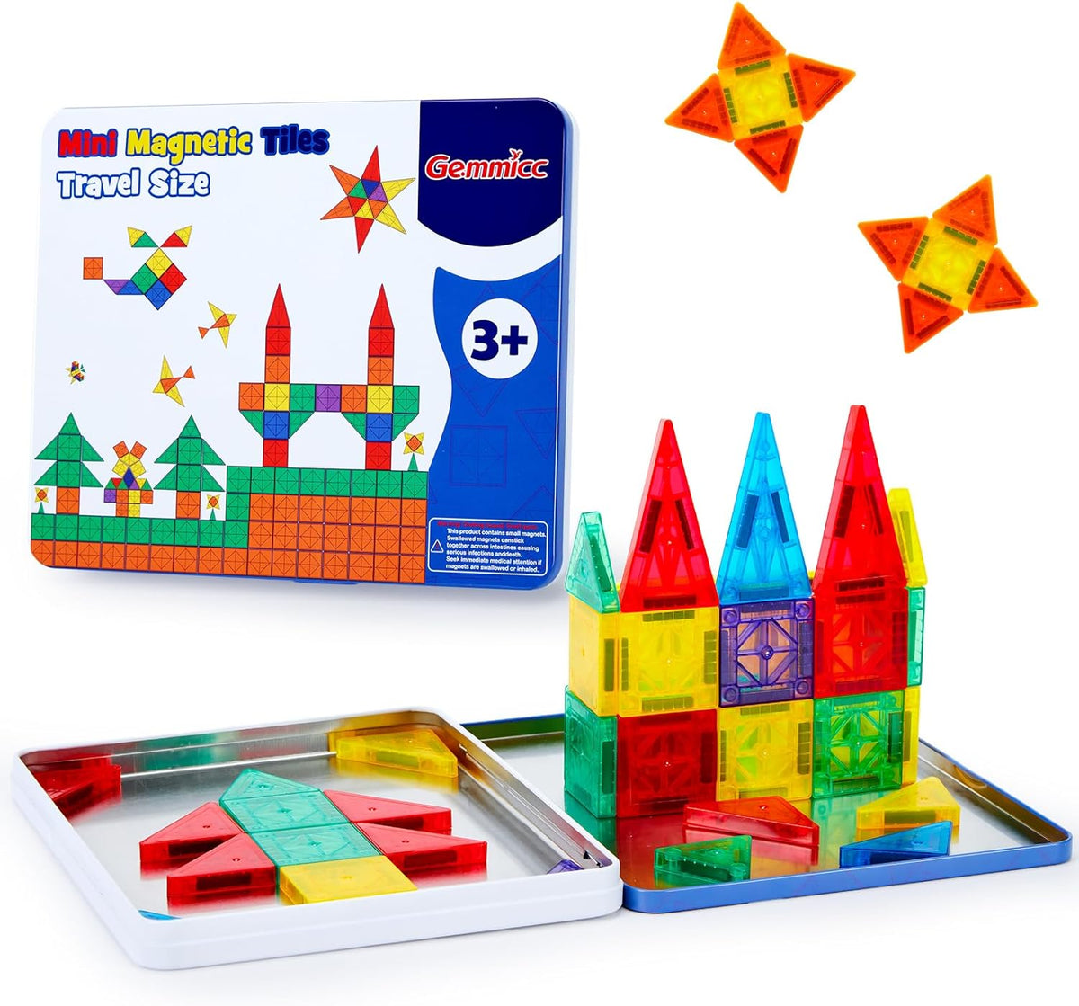 Gemmicc 100 PCS Magnetic Tiles with 2 Cars - Mini 58 PCS