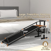 61" Dog Ramp for Bed, Pet Ramp with Removable Side Rail and Non-Slip Surface, Pet Ramp for Small & Large & Senior Dogs with Rest Platform and DIY Glow Strips,Dog Stairs for Couch,Black