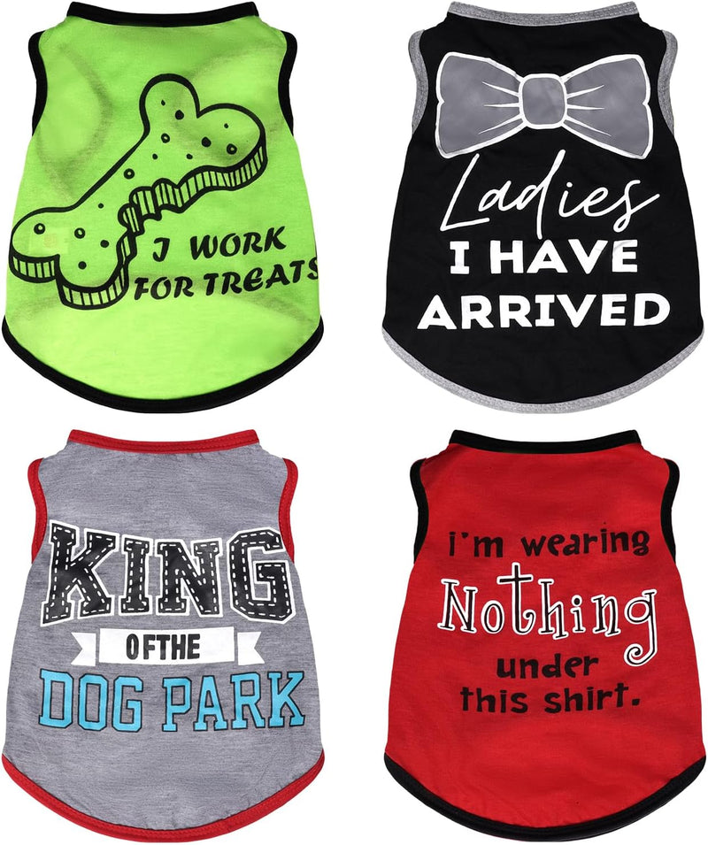 hoyuwak 4 Pieces Pet Shirts Funny Dog Printed Clothes Dog Sleeveless - Classic / Medium
