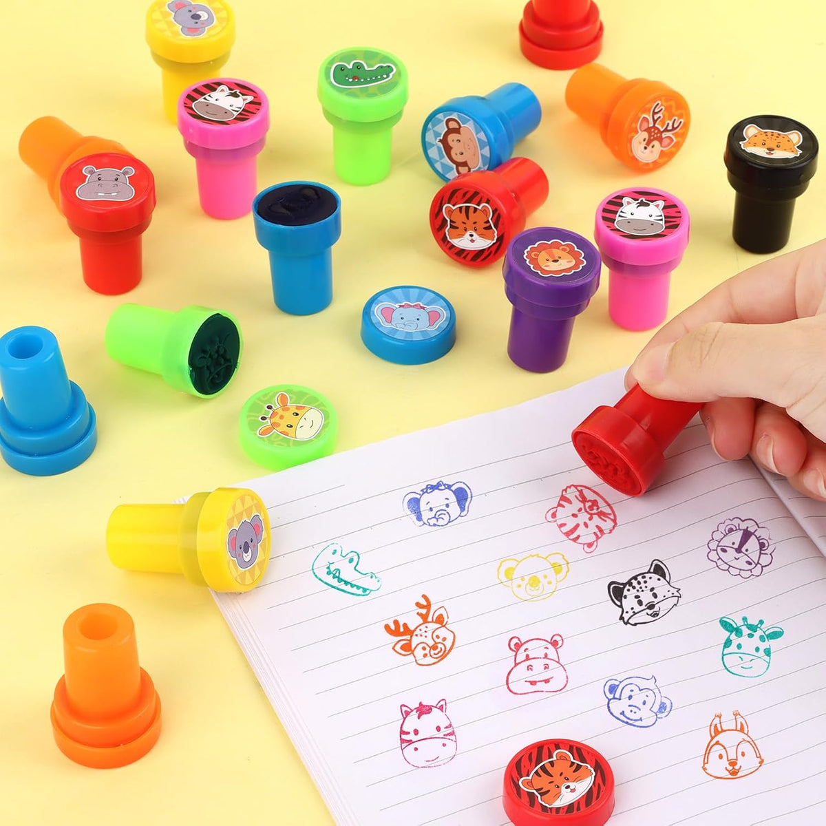 Hxezoc dog paw print stamps, 24 mini self-inking stampers in 8 bright colors - view 18