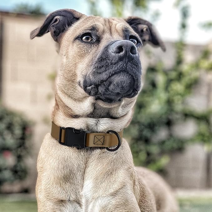 Dogline Biothane Waterproof Dog Collar with Quick Release Buckle Strong Coated Nylon Webbing with Odor- Proof for Easy Care Easy to Clean Fits Small Medium Large Dogs, Coyote Brown 5/8" W 10-14" L