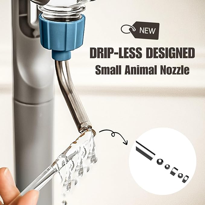 Pet Water Bottle for Cage Crate 17oz Non-Drip Water Dispenser for Small Animal Rabbit Bunny Guinea Pig Chinchilla Ferret Squirrel Hedgehog (Blue, 17oz)