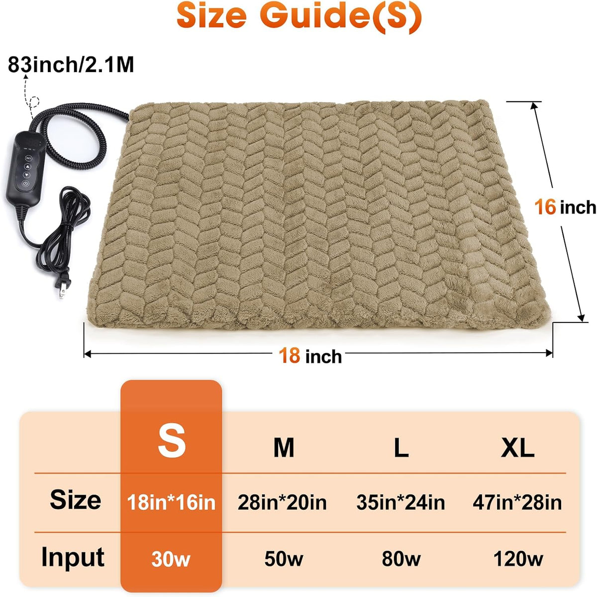 Heated Cat Bed, Waterproof Cat Heating Pad with Timer Temperature Adjustable, Indoor Heated - Brown / Small(18"x16") - image 2