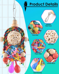 Bissap Conure Toys, 2PCS Bird Parrot Foraging Shredder Hanging Toys Sola Balls with Sand Hammer - 2 PCS - image 3
