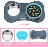 Slow Feeder Dog Bowls 3 in 1 Stainless Steel Food Water Bowl to Slow - Small ＆ Medium Breed / Light Grey - image 3