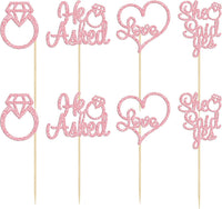 Gyufise He Asked She Said Yes Cupcake Toppers Gold Glitter Diamond - Pink - image 3