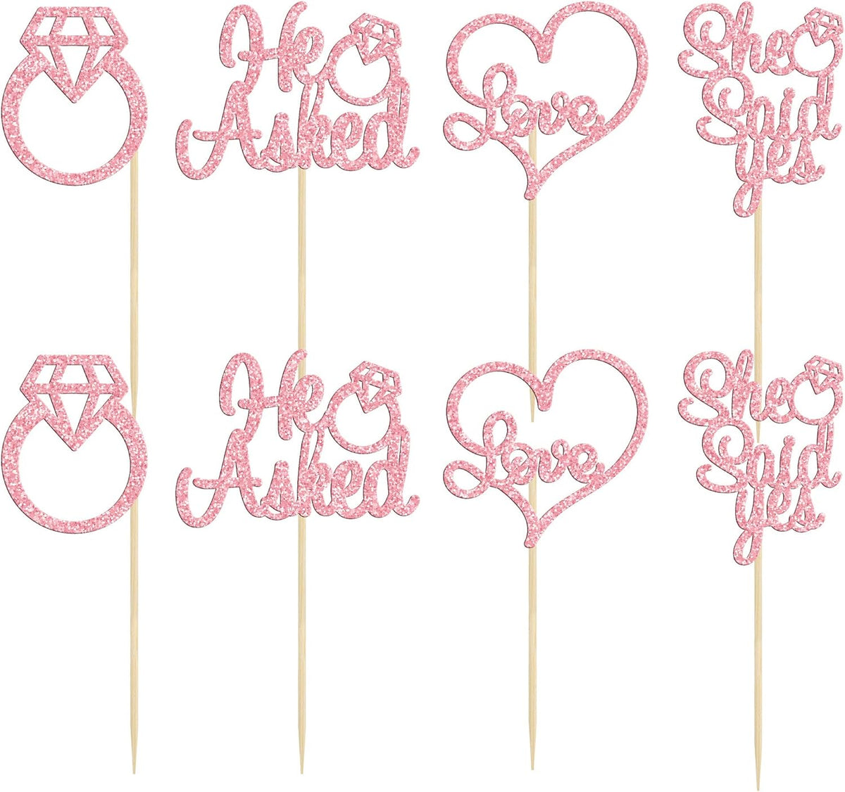 Gyufise He Asked She Said Yes Cupcake Toppers Gold Glitter Diamond - Pink - image 3