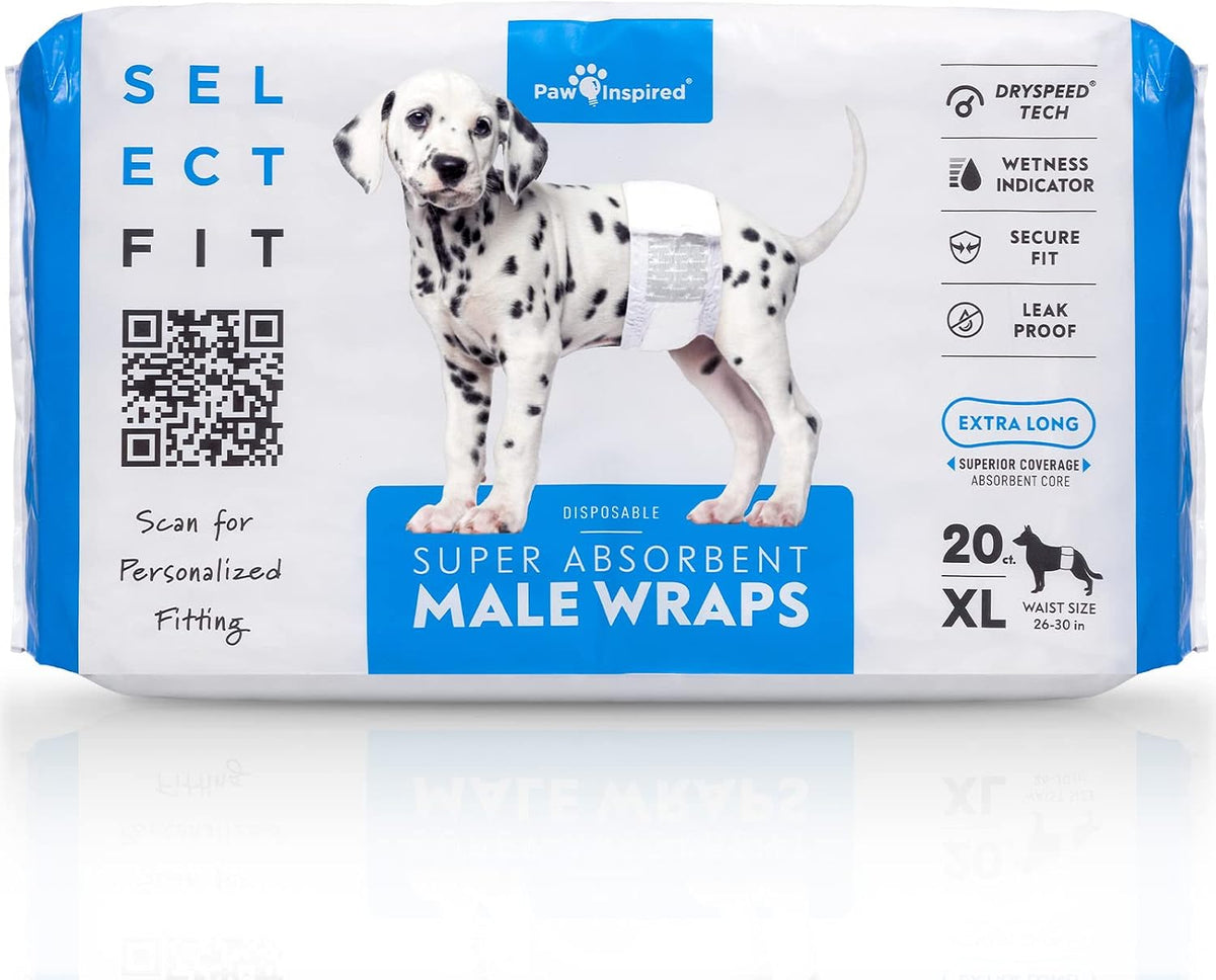 Paw Inspired Select Fit Male Dog Wraps, Wetness Indicator - X-Large