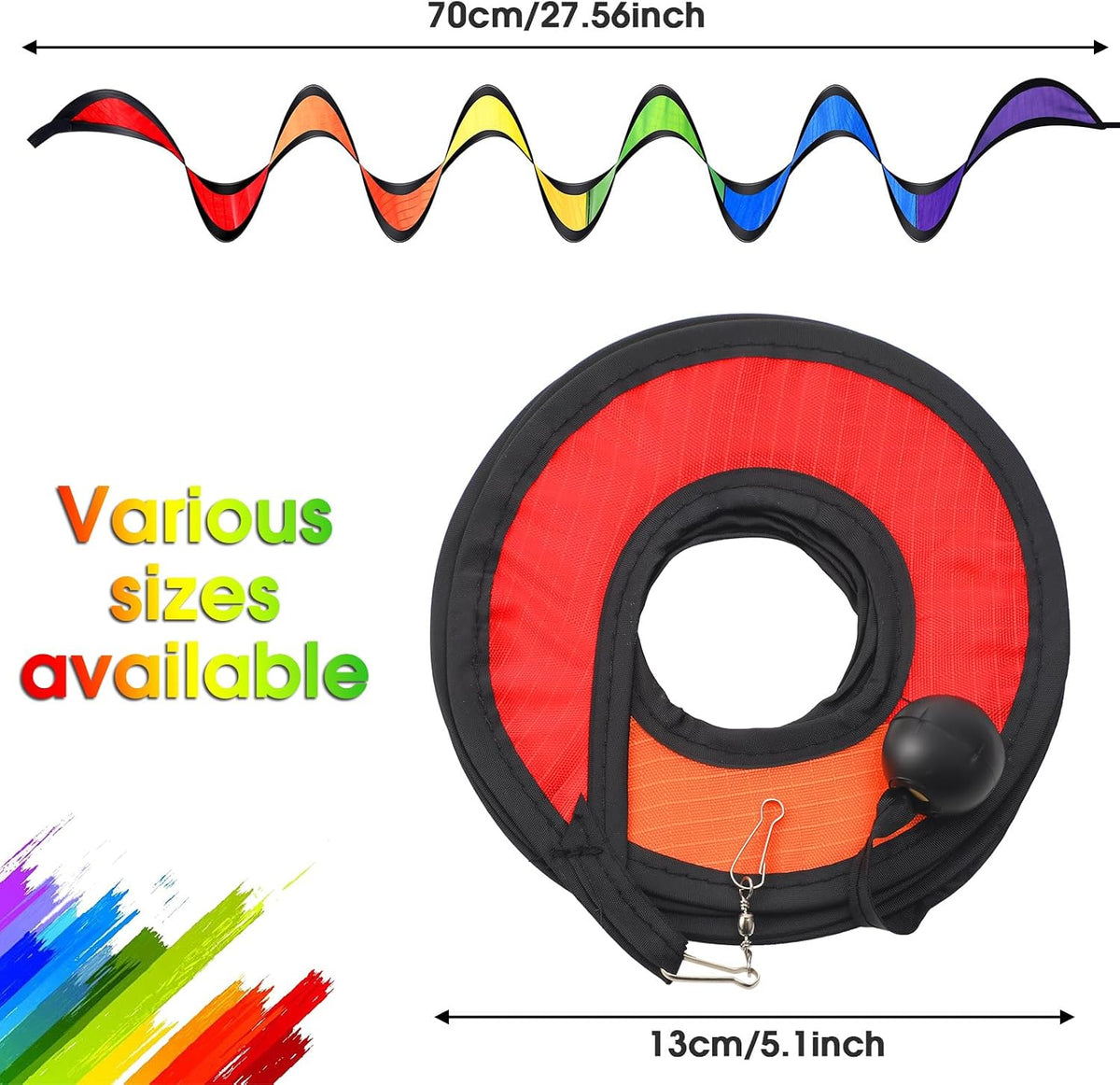 Gejoy 4 Pieces Rainbow Wind Spinner Outdoor Hanging Wind Socks - 27 Inch - image 2