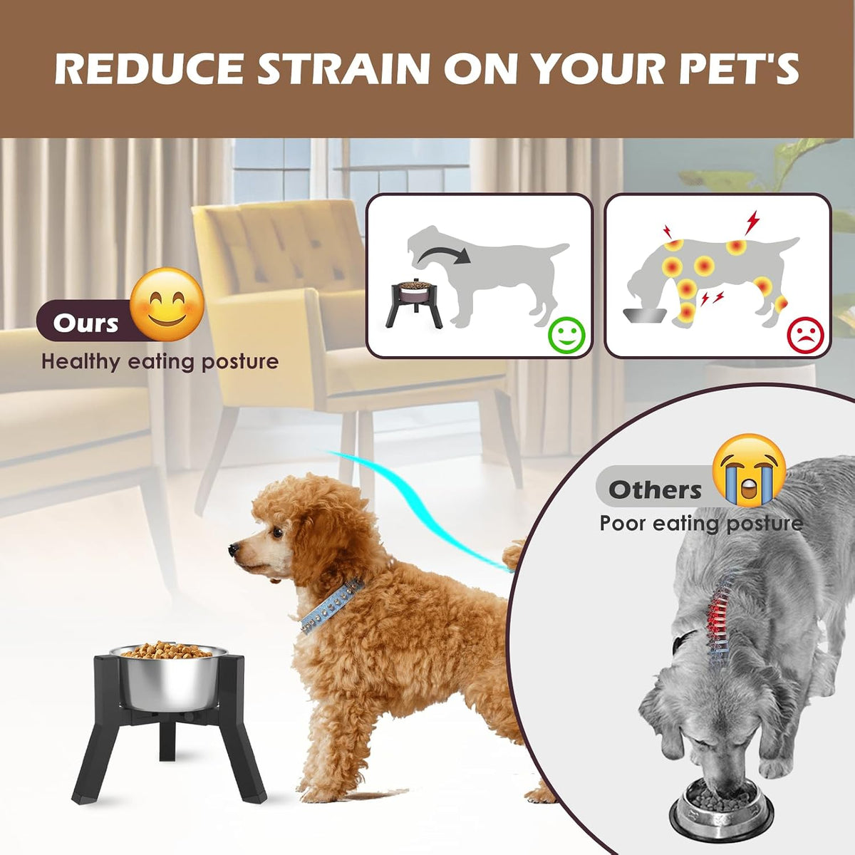 Dog Bowl Stand for Medium Large Dogs - 1 Pack - Black, Square / Height: 7.8", Width: 5.9-8.7" - image 3