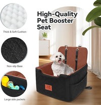 Dog Car Seat for Small/Medium Dogs Under 35lbs,Memory Foam Dog Booster Seats,Detachable and Washable Traval Pet Car Seat, Dogs Bed with 2 Safety Belts(Balck/Brown)