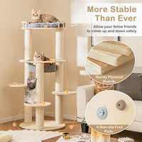 Tangkula Wood Cat Tree, 59 Inch Multi-Level Cat Tower with Top Padded Perch, Hammock, 3 Platforms & Sisal Scratching Posts, Large Modern Cat Tree Tower for Indoor Cats Kittens (59 Inch)