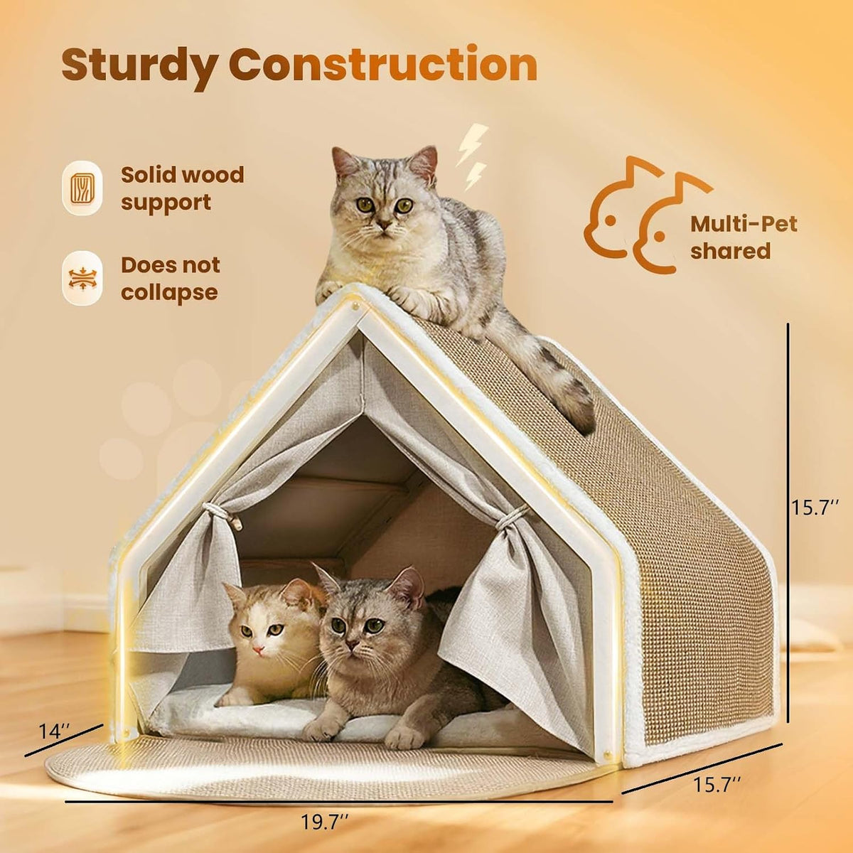 Cat Houses for Indoor Cats - 19.7*15.7*15.7"/Sharp Roof (M) - image 2