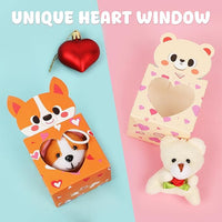Sofier Valentines Day Gifts for Kids Classroom 24 Pack Card Boxes with Heart Window Mini Animal Toys Keychains Bulk for Boys Girls Classroom Exchange Party Favor School Teacher Student