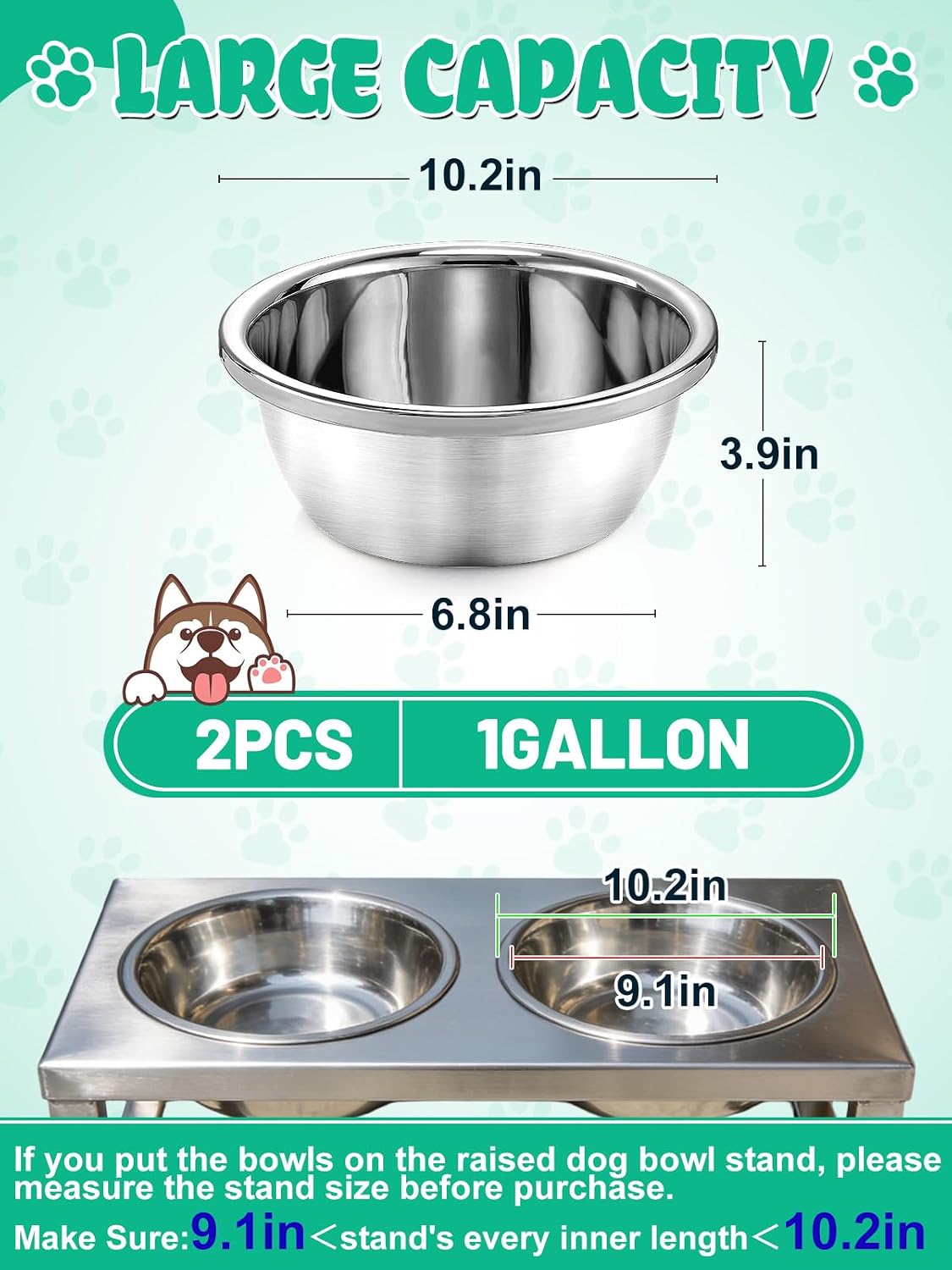 2Pcs 1.3 Gallons Food Grade Stainless Steel Large Dog Bowls – Essentials for Dogs - 1 Gallons - image 3