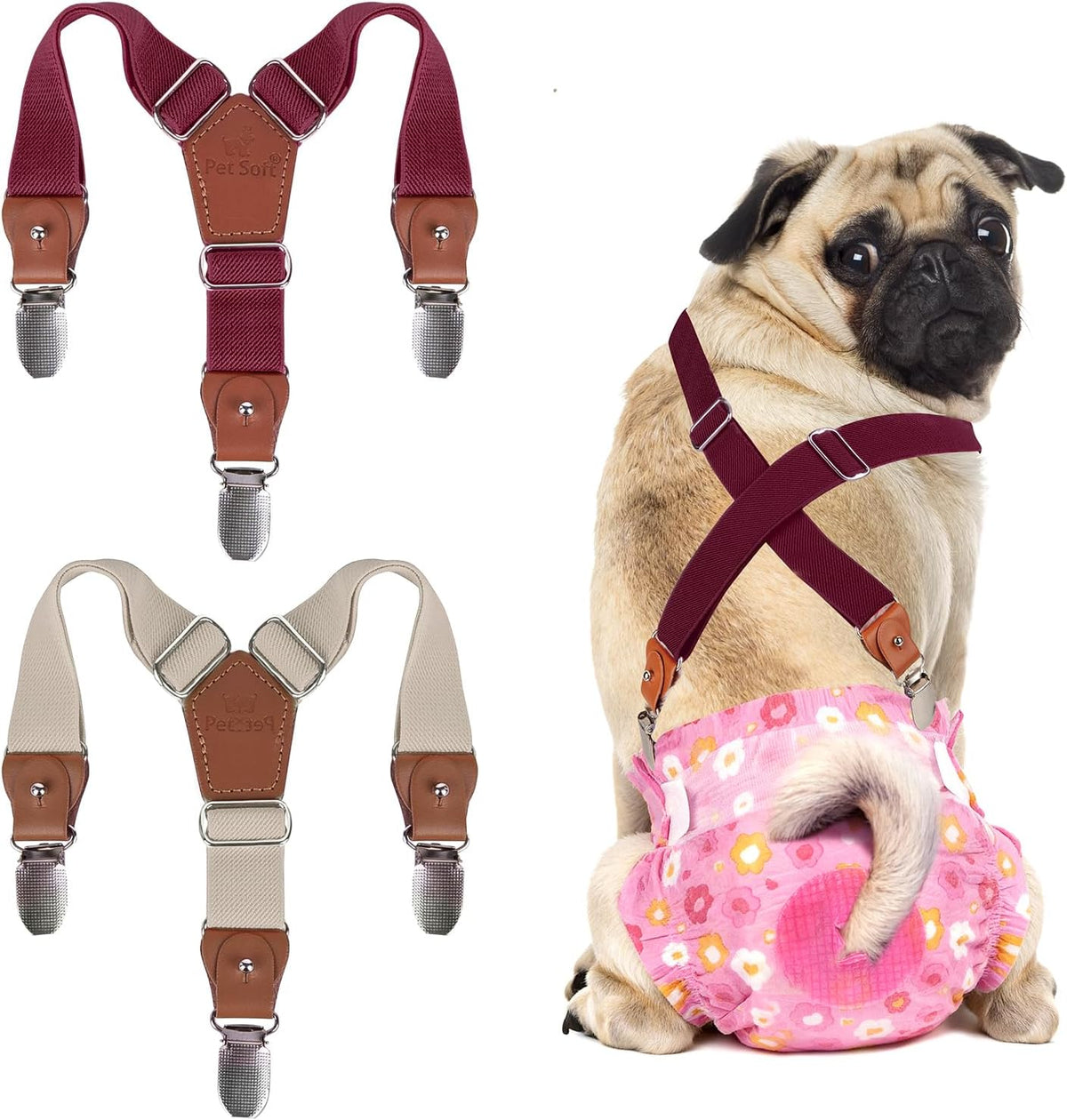 Pet Soft Dog Suspenders 2 Pieces Female Dog Diaper Suspenders - Brown & Burgundy / X-Small/Small