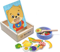 Bimi Boo wooden scooping toy, 27 piece Montessori pretend feeding set with spoon and bowl