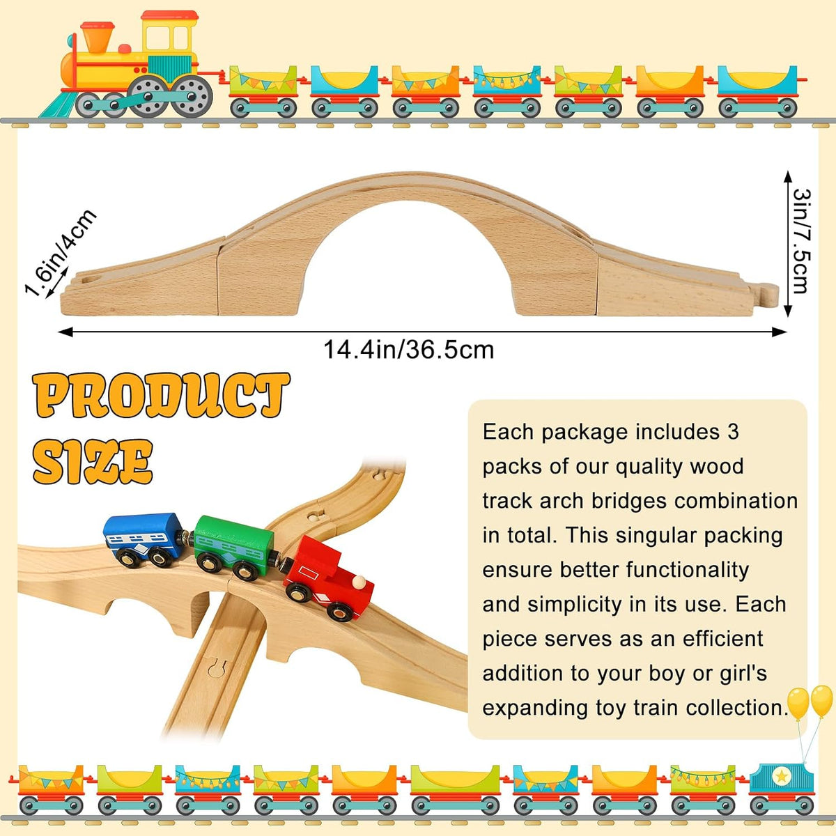 JarThenaAMCS wooden train track expansion set with two bridges and straight tracks - view 2