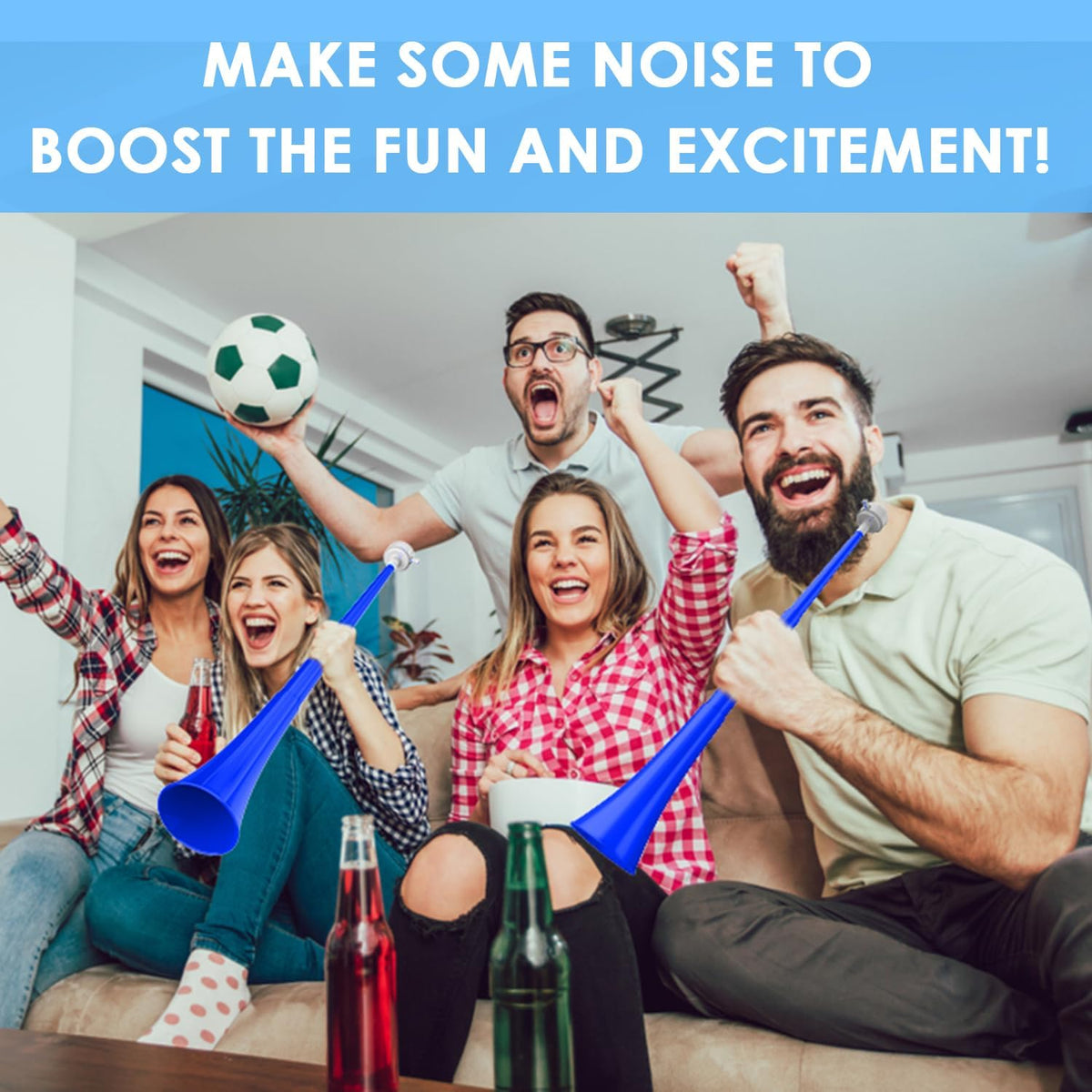 Stadium Horn Vuvuzelas Soccer Noisemakers Collapsible Blow Trumpet - Blue - image 3