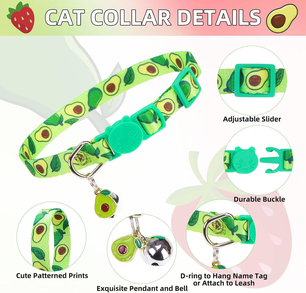 PUPTECK Halloween Cat Collar Breakaway with Bells, Kitten Outfit – Essentials for Cats - Pink&Green / NECK (7.87"-11.8") - image 3