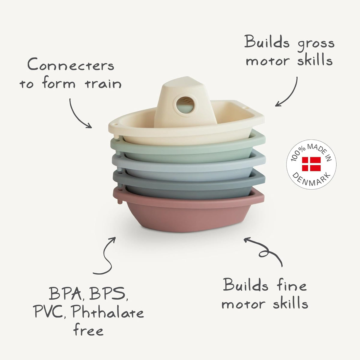 mushie Stackable Bath Boats Floating Toy, Made in Denmark - Boats Ocean - image 2