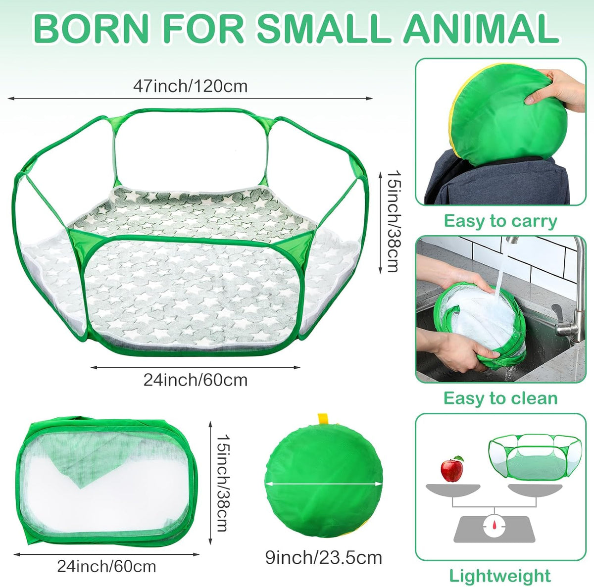 Guinea Pig Playpen with Mat Small Animal - Green / Star - image 3