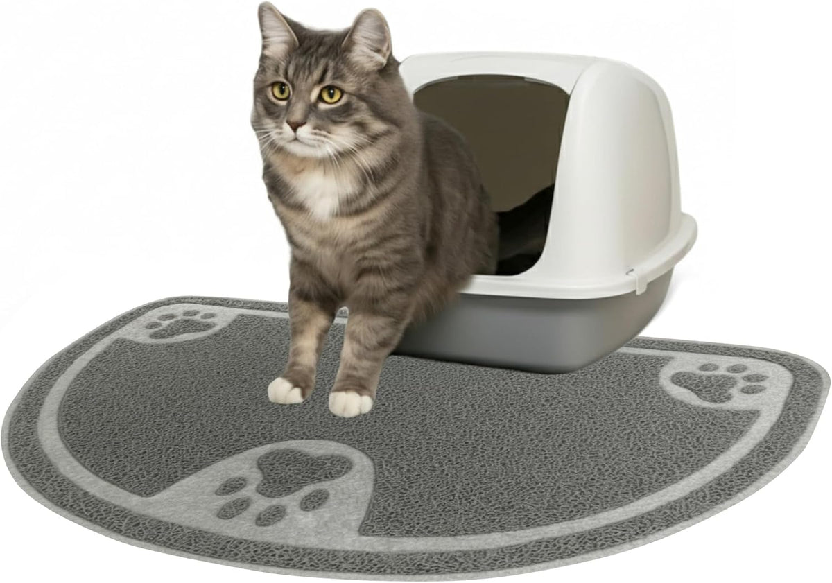 Small Cat Litter Trap Mat, Waterproof, Non-Slip, Washable - Gray / Large