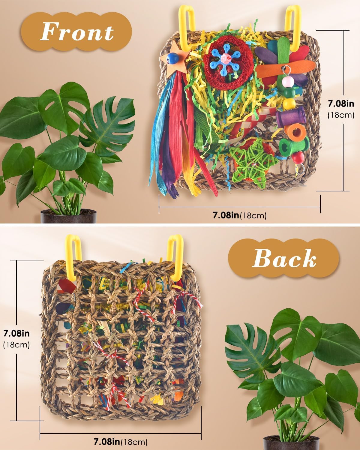 ERKOON Bird Toys, Parrot Toys Foraging Swing Mat Parrot Cage Hanging Toys Birds Grass Mat Climbing - Large grass mat-2 Pack - image 2