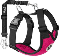 SlowTon Dog Seat Belt and Harness for Car, B M - Fuchsia / X-Small