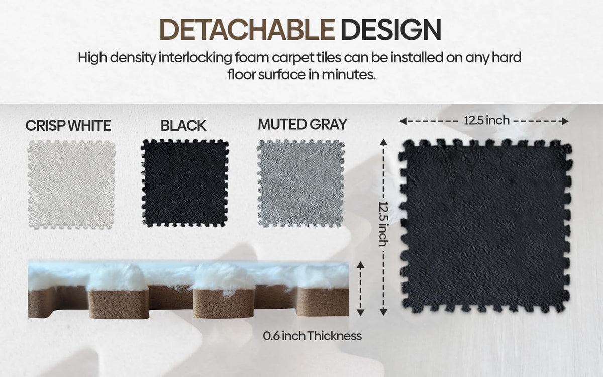 16 Carpet Squares Puzzle Mat 49" x 49" Baby Mat for Floor - Black,gray,white - image 3