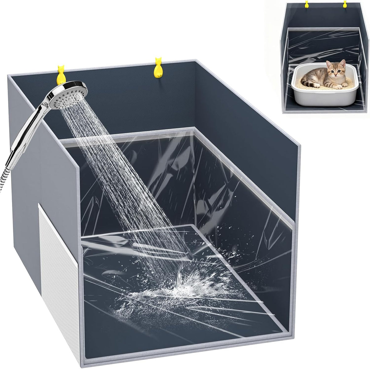 Waterproof Cat Litter Box Enclosure Splash Guard - Gray
