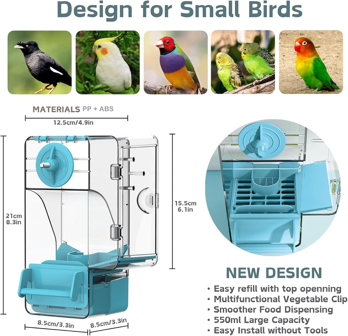 Automatic Bird Feeder, Bird Cage Feeder with Perch Multi-Functional Holder for Fruits Vegetables - Blue - image 3