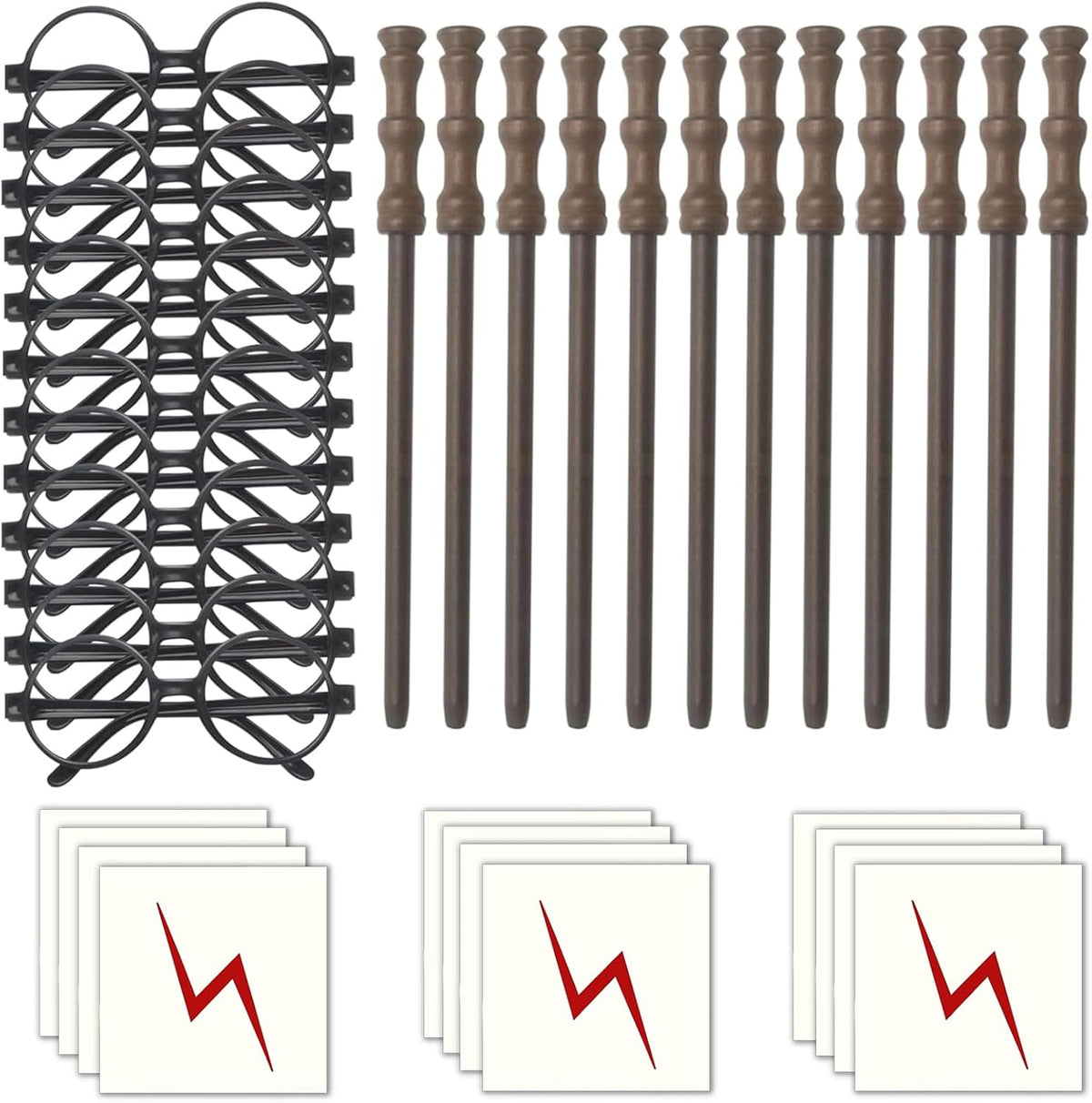 Col-Pary wizard wand pencils and round black glasses party set, 12 of each