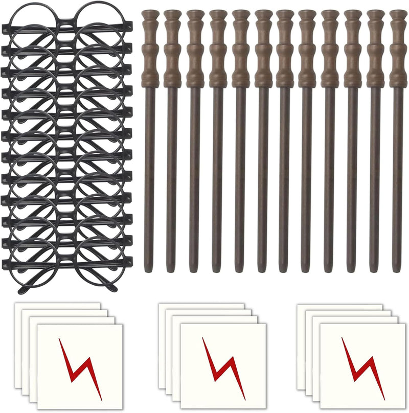 Col-Pary wizard wand pencils and round black glasses party set, 12 of each