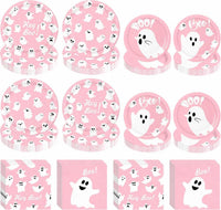 yunhuatdm 180 piece cute ghost Halloween plates and napkins set, black and white