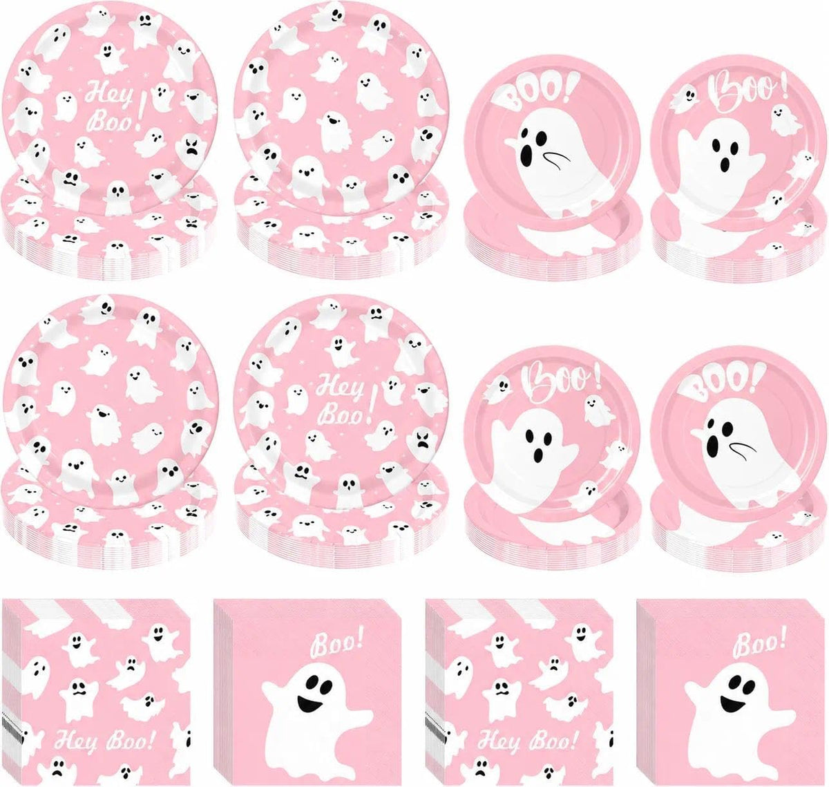 yunhuatdm 180 piece cute ghost Halloween plates and napkins set, black and white