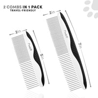 Poodle Pet Dog Combs for Grooming | 2 Pack | Stainless Steel Teeth Easily Remove Dirt | Proper Care Prevents Knots and Mats for Long and Short Haired Pets | Anti-Slip Comfort Grip Handle (Black)