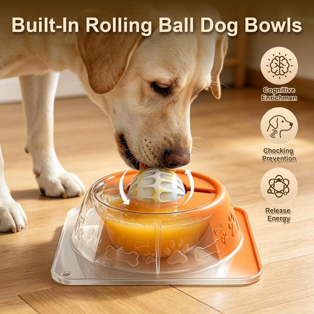 Slow Feeder Dog Bowl for Liquid Treats, Anti-Slip Lick Bowl - Orange - image 2