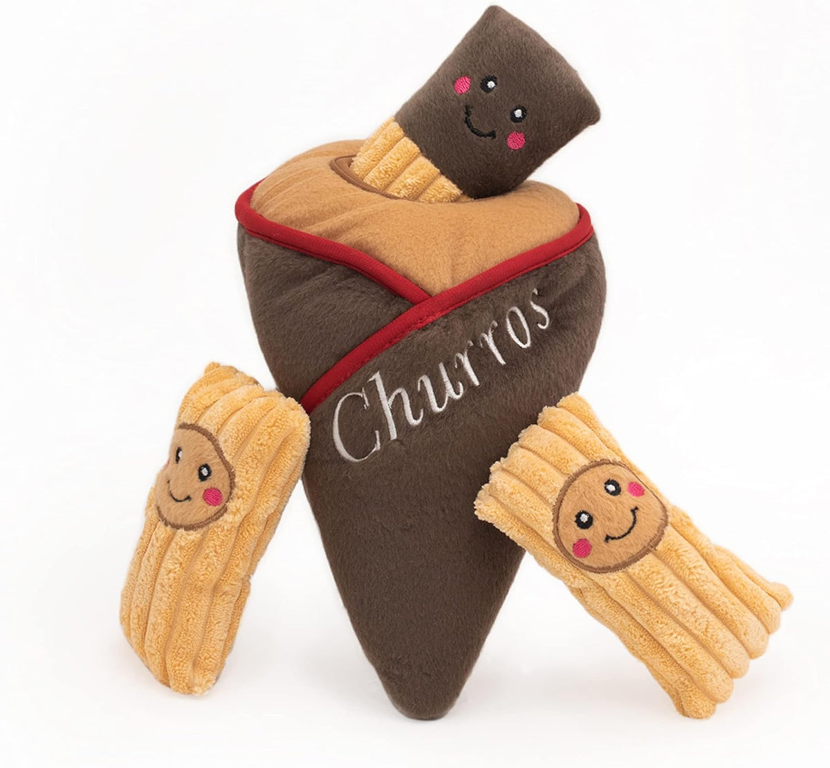 ZippyPaws Burrow Hide & Seek Plush Puzzles, Milk and Cookies - Churro Cone