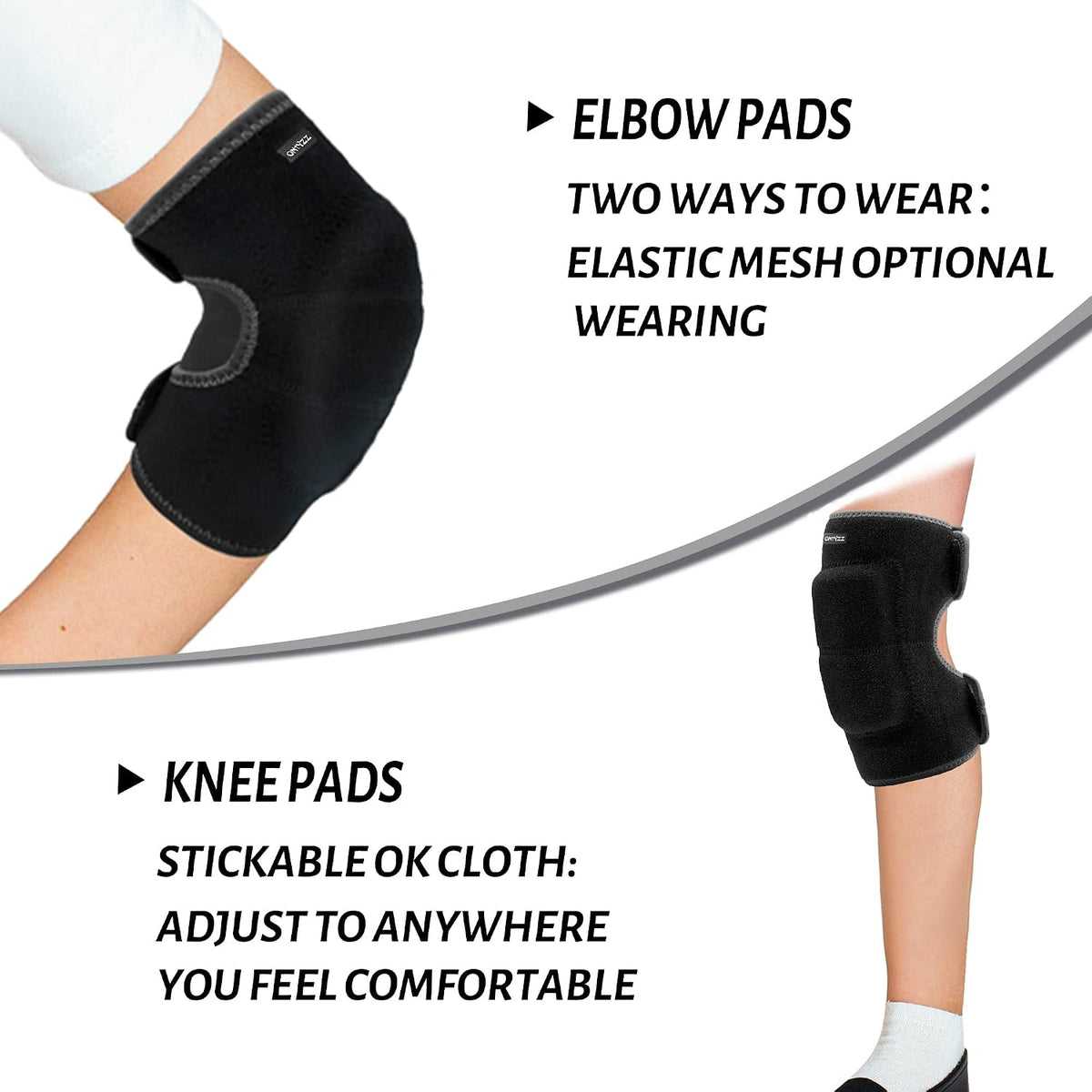 ONTYZZ Kids Soft Knee Pads and Thickened SBR Elbow Pads Adjustable - Black / Elbow/S+knee/S - image 3