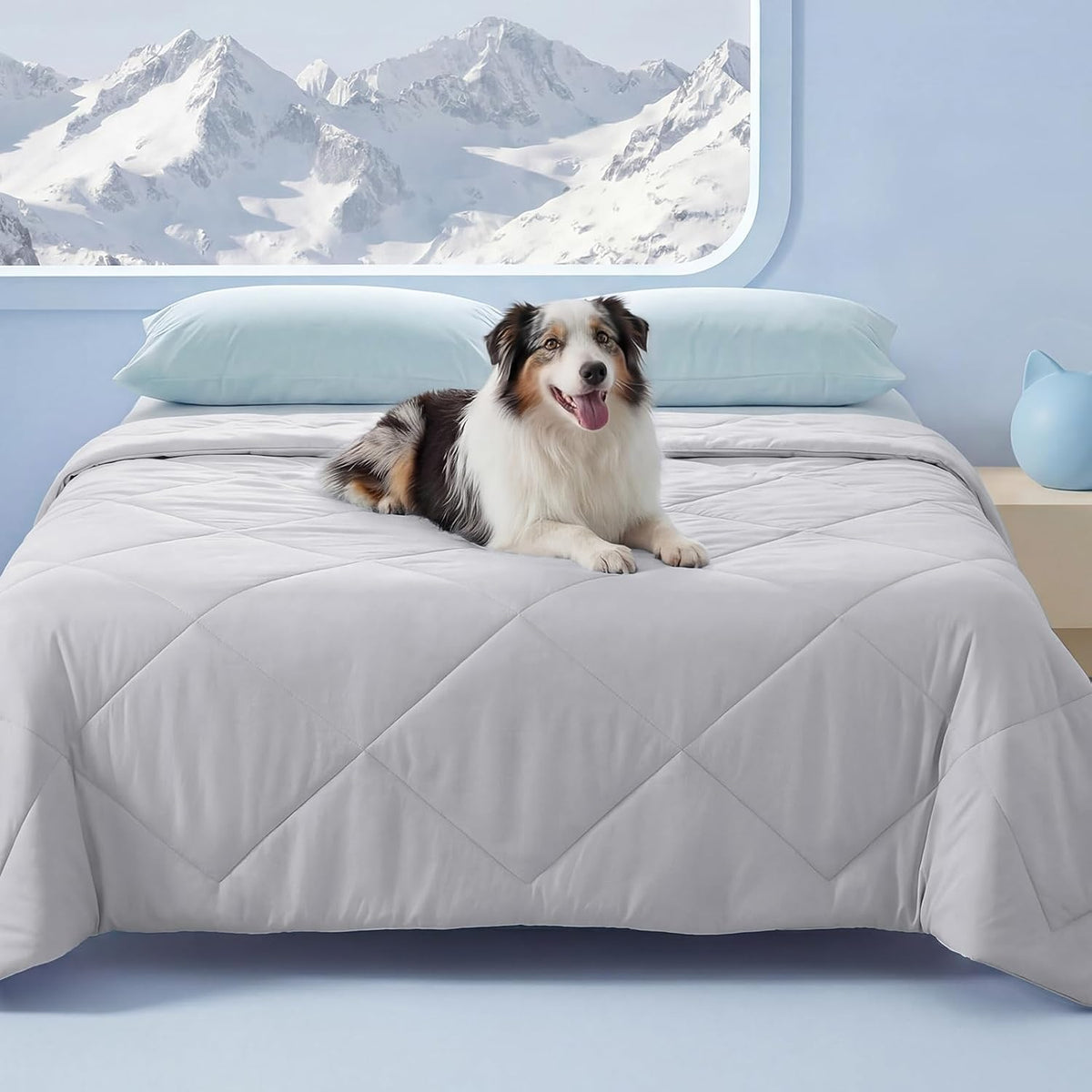 Luciphia Q-MAX>0.4 Cooling Dog Blanket Breathable Cold Pet Puppy Blue - Light Grey / 60x80 inches