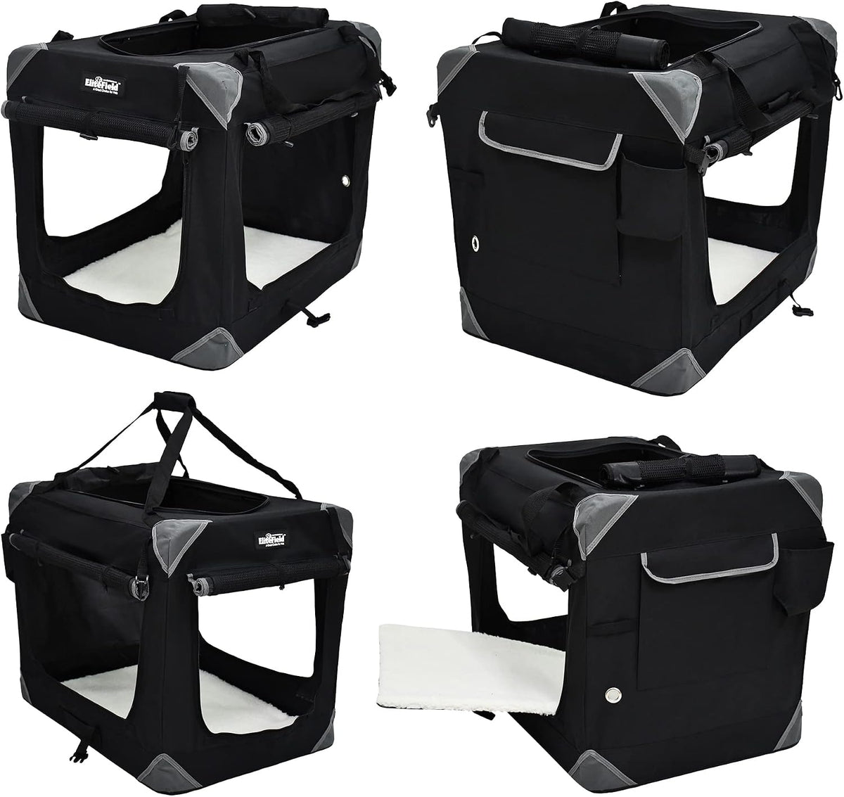 EliteField 4-Door Folding Soft Dog Crate with Curtains – Essentials for Dogs - Black / 30.0"L x 21.0"W x 24.0"H - image 4