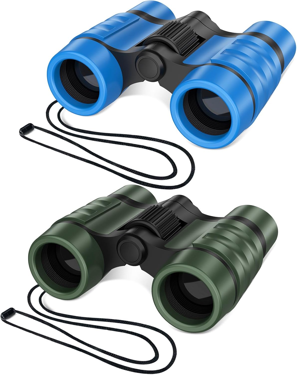ESSENSON binoculars for kids, set of 2 in blue and black with neck straps and carrying bags