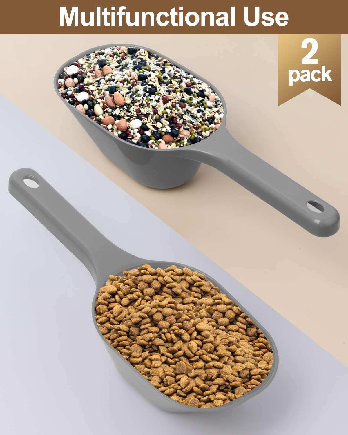 2 PACK Dog Food Scoop,1 Cup Capacity Pet Food Scoop For Dog and Cat – Essentials for Dogs - Grey - image 3