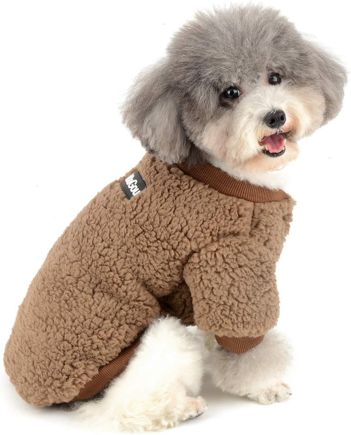 Zunea Sherpa Small Dog Sweater Coat Winter Fleece Puppy Clothes Red M – Essentials for Cats - S (Back: 8.0", Chest: 12.5") / brown