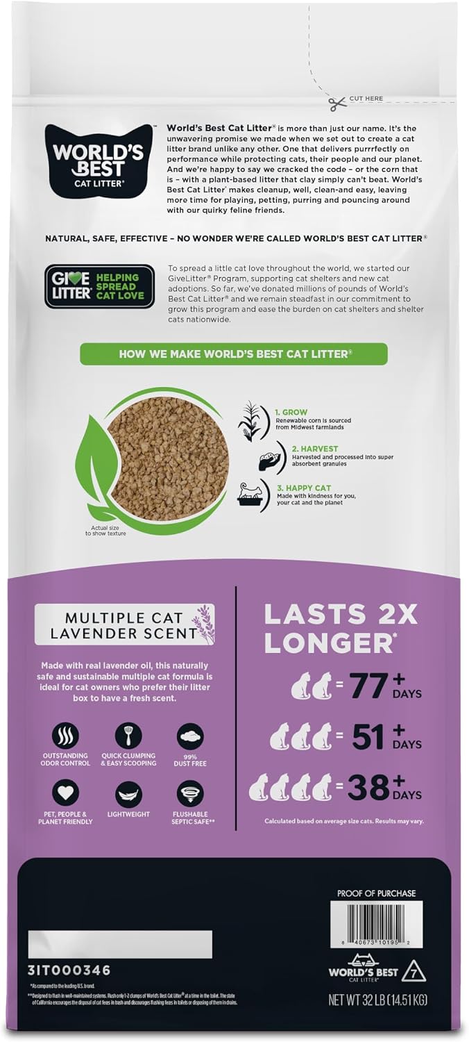 World's Best Cat Litter Lavender, Long-Lasting Odor Control - 32 pounds - image 4